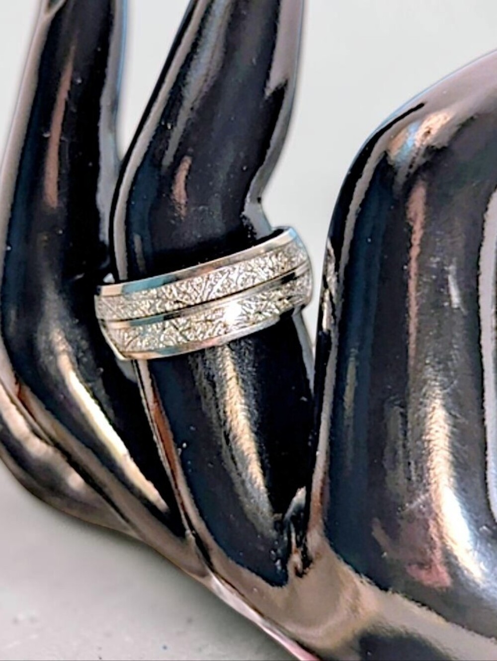 Silver Meteorite Domed Titanium Wedding Ring Band Size 9